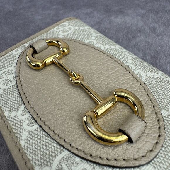 Gucci Horsebit Beige Oatmeal Gold Card Holder Wallet 621887 - Picture 10 of 16